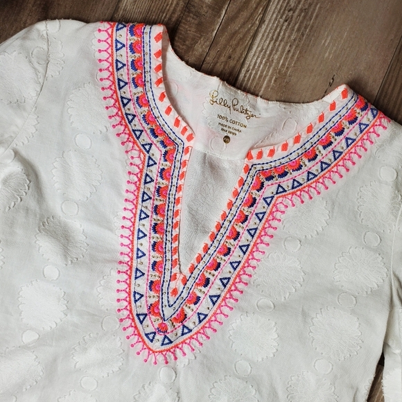 Lilly Pulitzer Amelia Island White Neon Embroidered Tunic Shirt Top XXS 00 NWOT - Picture 15 of 17